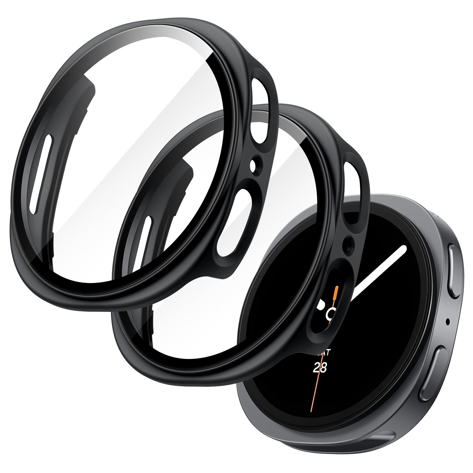 Cover con Vetro Temperato per Samsung Galaxy Watch 9/8 44mm Nero 2 Pezzi