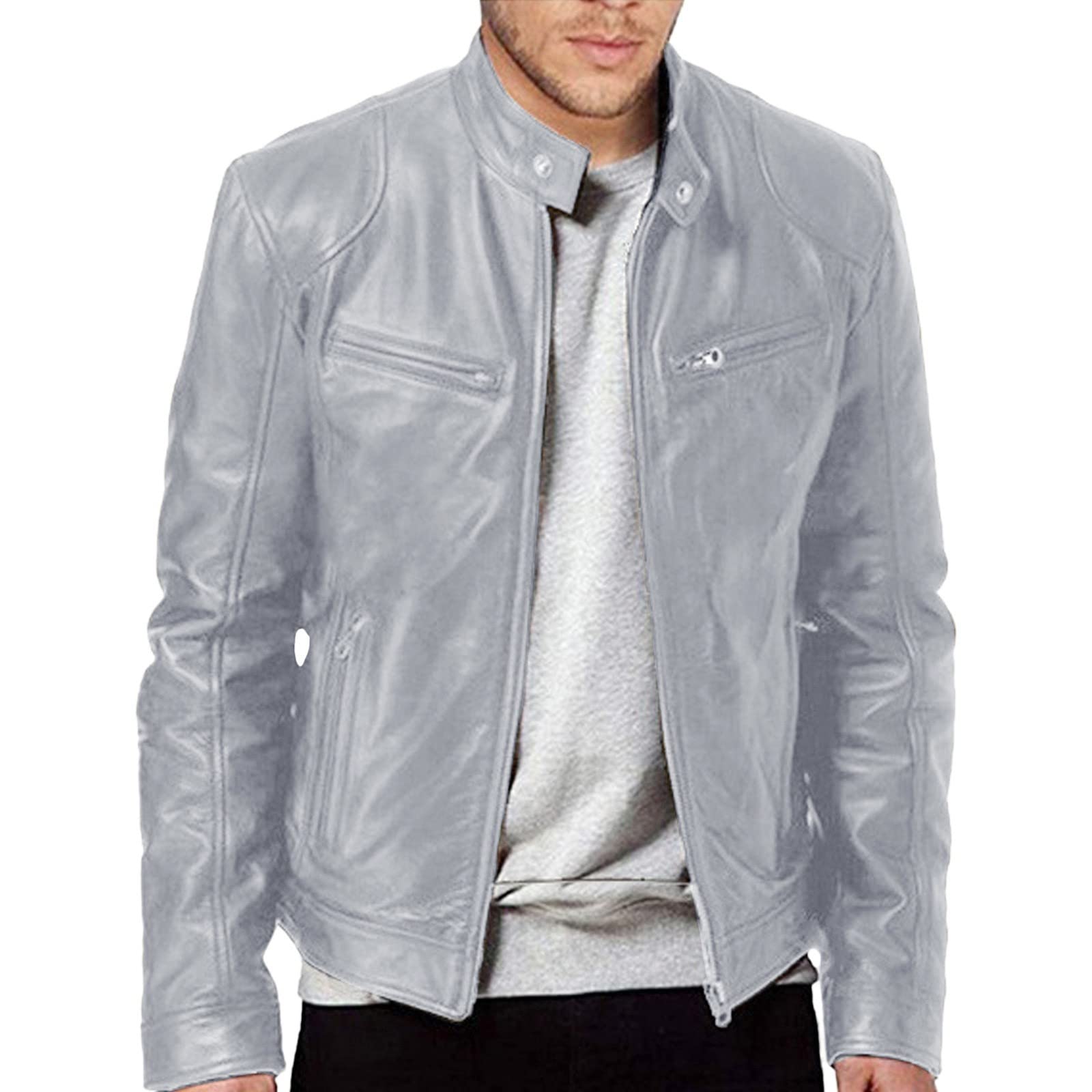 Men's Leather Biker Jacket - Vintage Leather Jacket Men Motorcycle - Stand Collar Distressed Leather Bomber Jacket Men