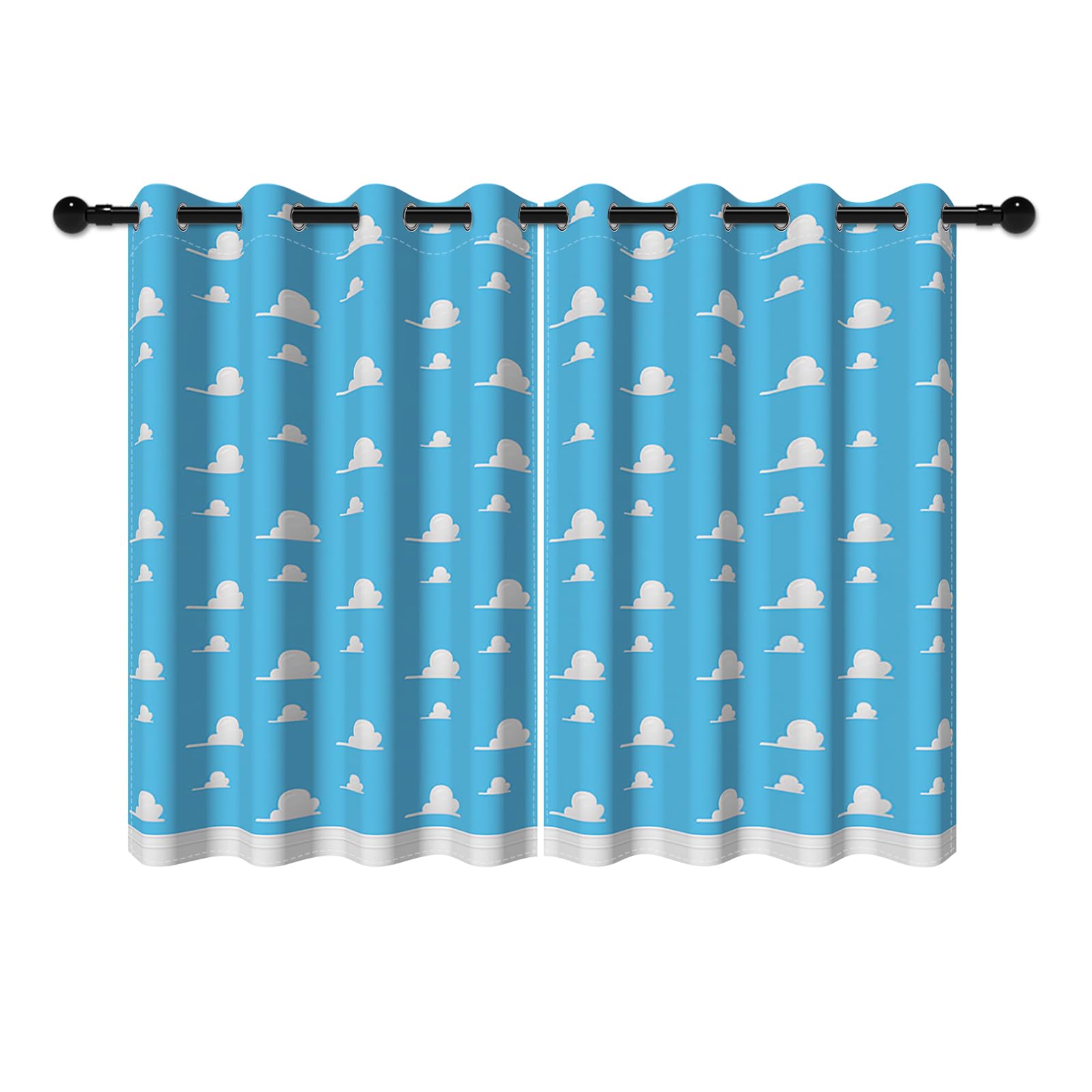 YONGFOTO 117x183cm Cartoon Wolken Vorhänge Für Kinderzimmer, Traumhaft Flauschig Babyblau Wolke Modern Minimalistisch Verdunkelung Gardinen Mit Öse Für Kinderkrippe, 2 Stück