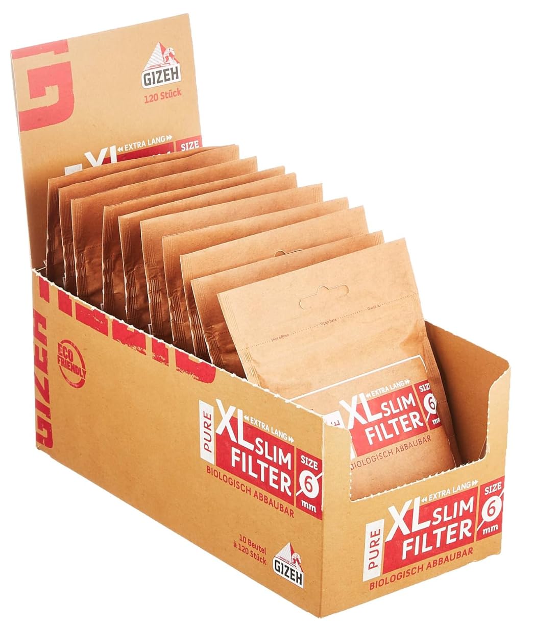 Gizeh Pure XL Slim Filter Ungebleicht Biologisch Abbaubar 6mm 50x 120 (5 Boxen/6000 Filter)