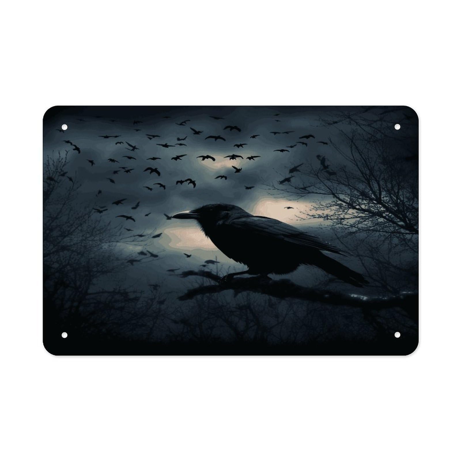 Fekiloot Style Night Crow Metal Signs Wall Art Tin Sign