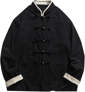 Gefomuofe Kung Fu Men's Jacket Traditional Chinese Martial Arts Tai Chi Qigong Wing Chun Shaolin Long Sleeve Training Clothing Double Sided Spring Autumn Coat Casual Look