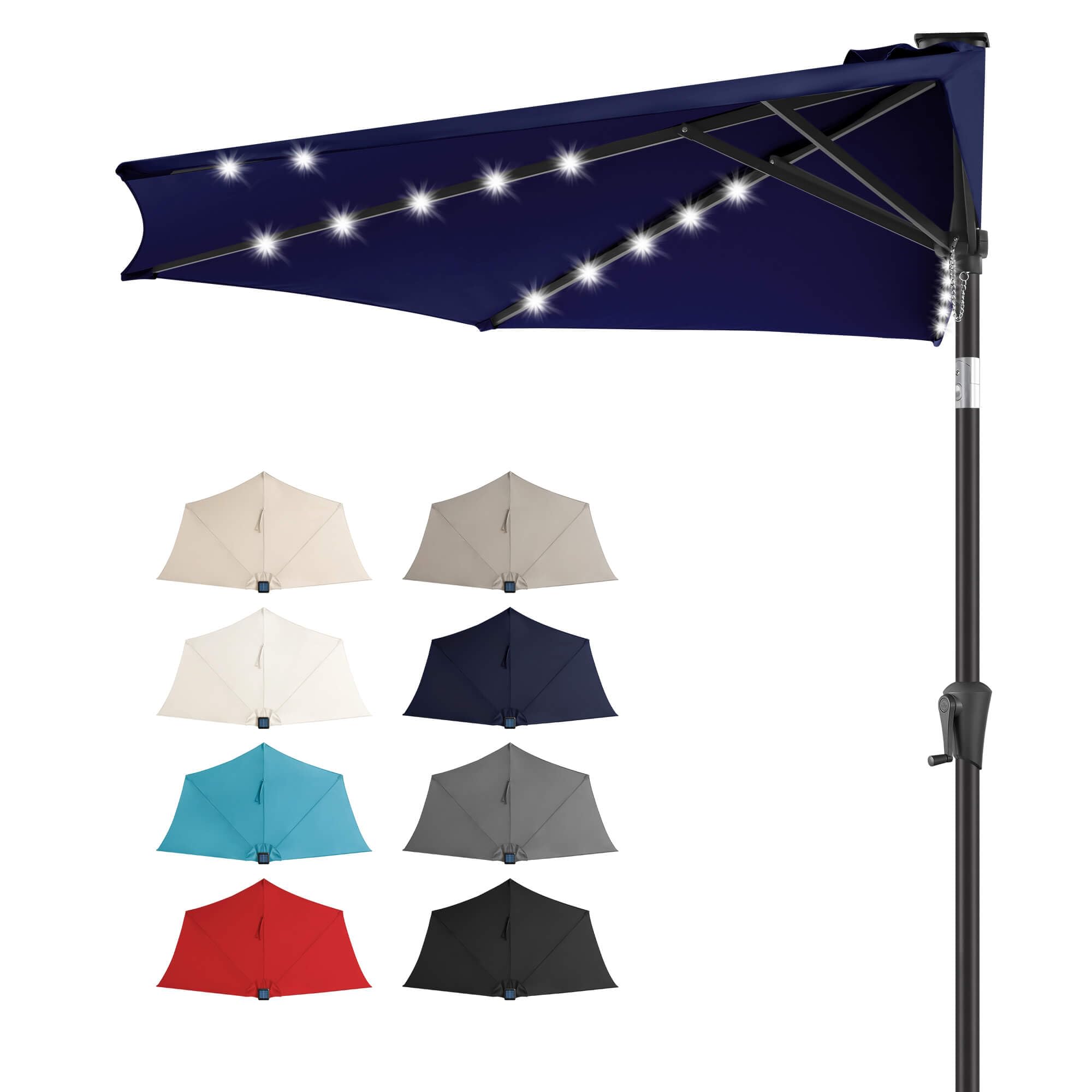 FLAME&SHADE 9 FT Solar Half Patio Umbrella