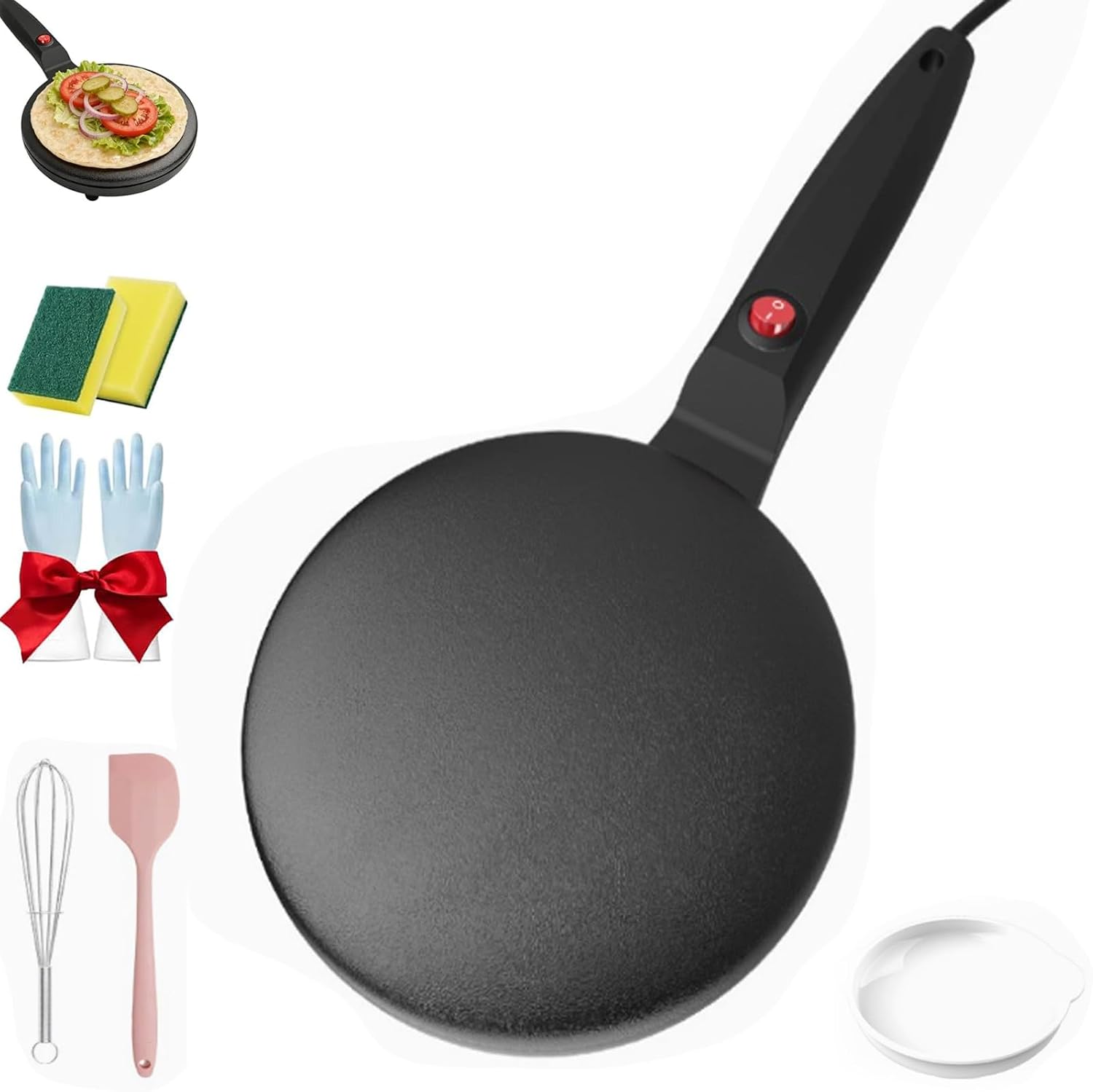 8" Electric Crepe Maker with Nonstick Coating and Automatic Temperature Control, Portable Crepe Pan & Hot Plate Cooktop with Batter Tray, Griddle & Crepe Machine for Tortilla Blintz Chapati (D)