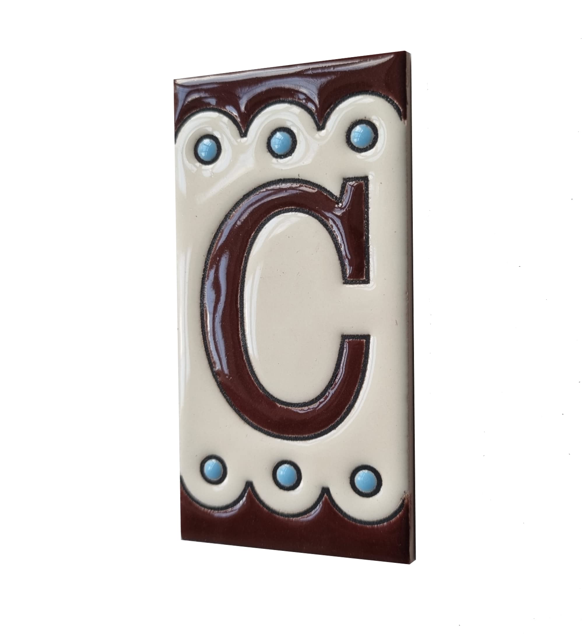 Soto M-8 Spanish Hand-painted Ceramic 11 x 5.5 cm or 2.16 x 4.33" Number Tiles (Letter C tile)