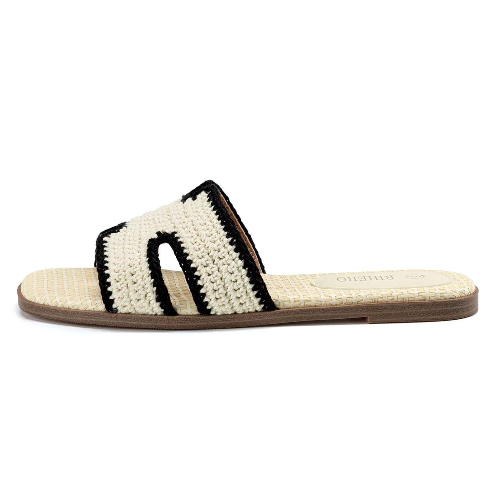 Rihero Women's Dressy Flat Sandals Comfortable Slip On Leather Slide Sandals: 7.5 Cream