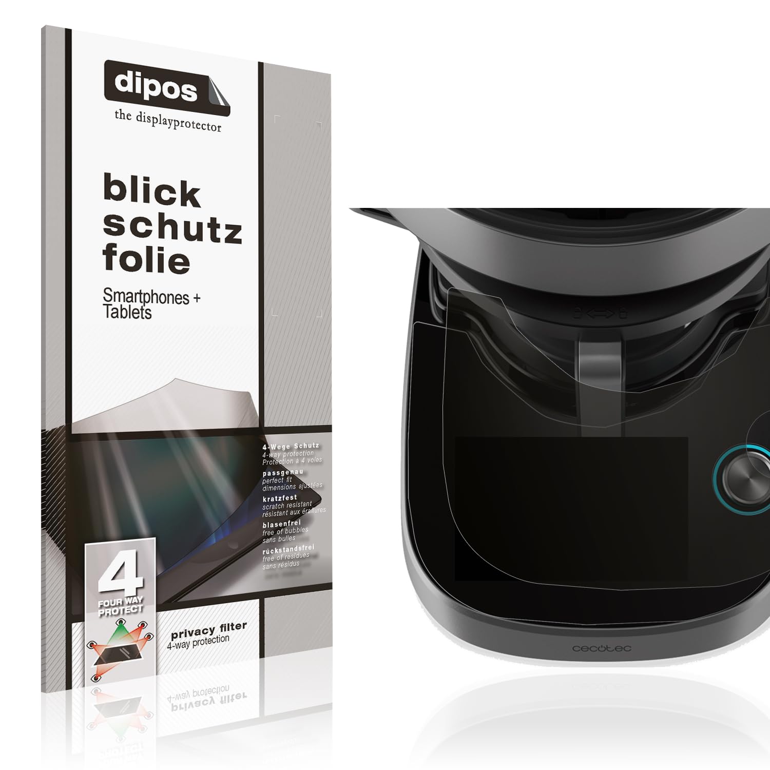 dipos Protector de Pantalla Antiespía para Cecotec Mambo Victory Xl | Película protectora mate, filtro de privacidad 4 vías, ajuste perfecto, antiarañazos, sin burbujas, autoadhesivo