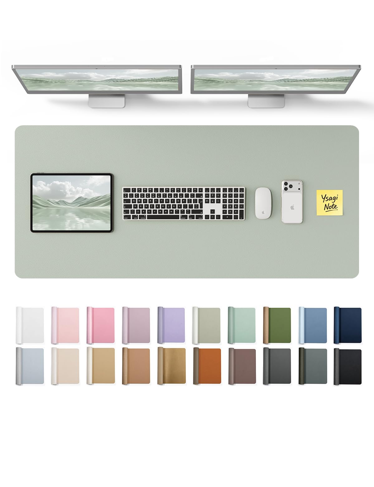 YSAGi Grayish Green Desk Pad Protector Large Mouse Pad (47" x 17") | Protects Desk Surface - main product image