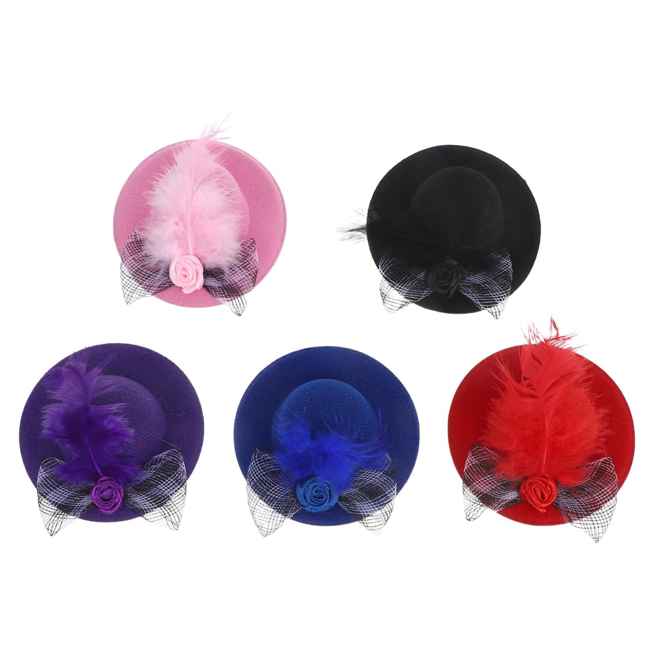 TOYANDONA Mini Top Hats for Dolls 5Pcs Small Doll Headwear with Flower and Net for Dollhouse Decoration Diy Craft Party Accessories