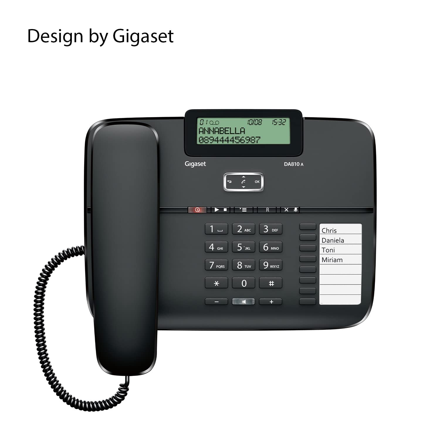 Gigaset DA810A - Schnurgebundenes Telefon mit Anrufbeantworter und Freisprechfunktion - klappbares Display - Anruferanzeige (CLIP) - lange Aufnahmezeit - Telefonbuch für 99 Kontakte, schwarz
