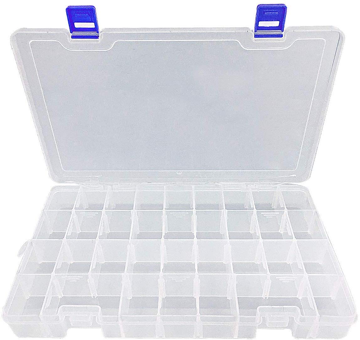 Qualsen Scatole Plastica con Coperchio, 34 Scomparti, Trasparente x 4 Pezzi | Scatola porta Oggetti Porta Minuteria con Divisori Regolabili, Trasparenti per Viti, Perline, Gioielli