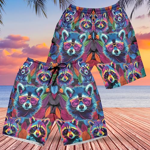 Men's Raccoon Swim Trunks - Tropical Summer Quick-Dry Hawaiian Swim Shorts for Men Series 152