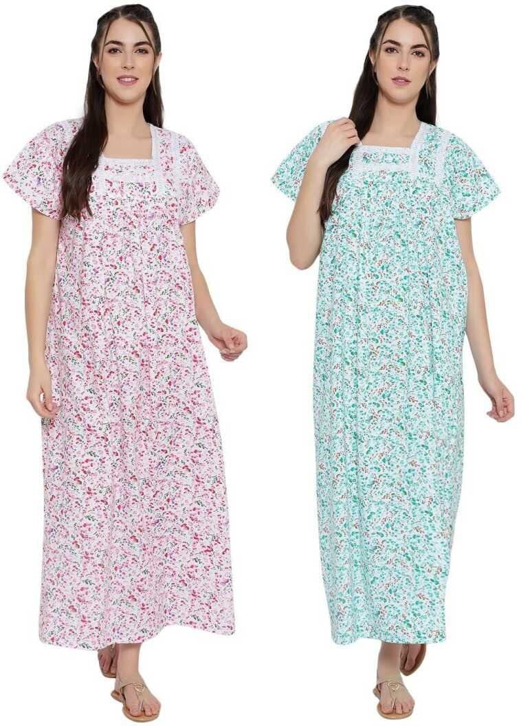 CIERGE Women’s Cotton Lace Nighty Pack of 2 – Soft Solid Color Sleepwear for Women CIERGE Women’s Cotton Lace Nighty Pack of 2 – Soft Solid Color Sleepwear for Women