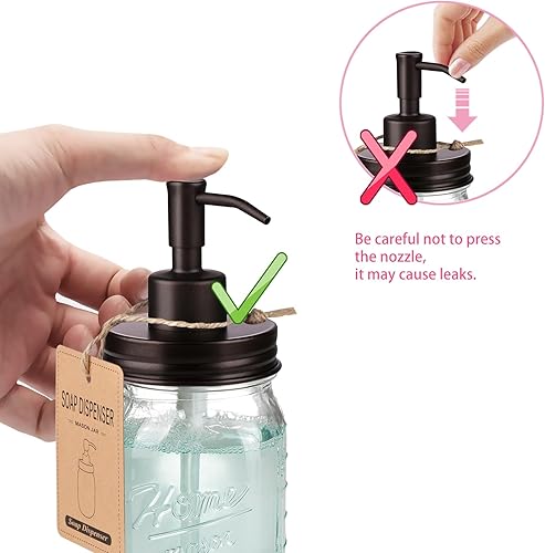 Miniatura 2 de SheeChung Dispensador de jabón líquido en tarro Mason de 16 onzas, dispensador de jabón de manos de vidrio, tapa de bomba de acero inoxidable,