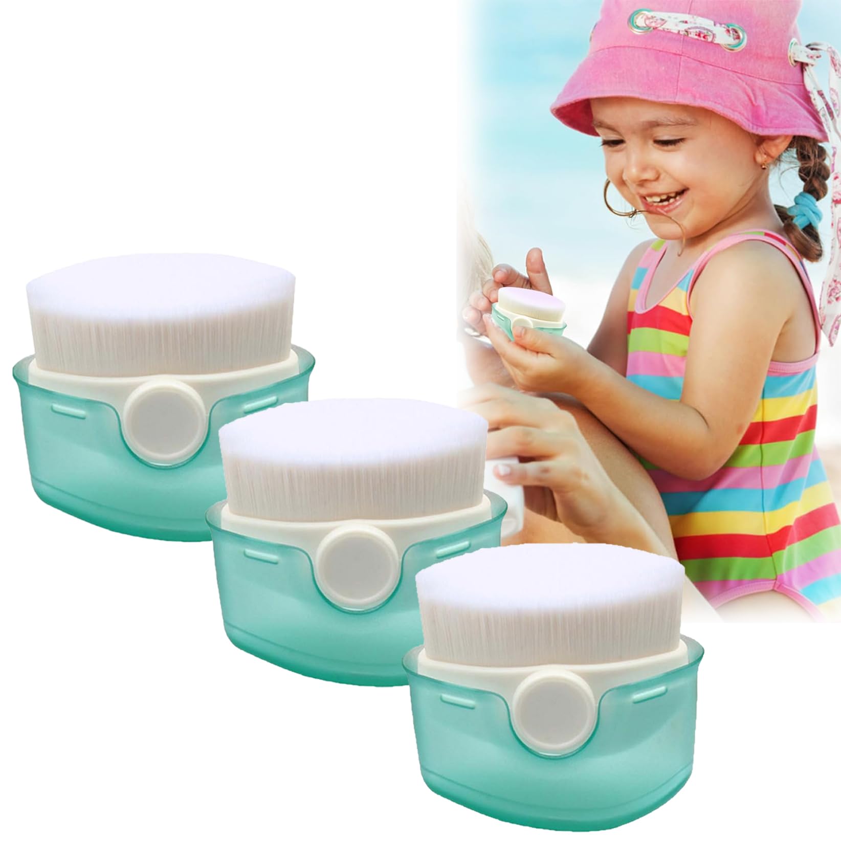 3PC x Sunscreen Applicator, Sun Cream Applicator, Sunblock Buddy Brush Set with Protective Caps, Travel-Friendly for Sun Protection Applicator for Children, Sun Protection Brush