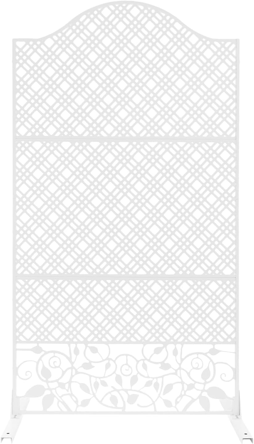 Outdoor Privacy Screen, 72" H x 39" W Metal Patio Privacy Screen with Stand, Freestanding Privacy Fence Panels for Patio (White)