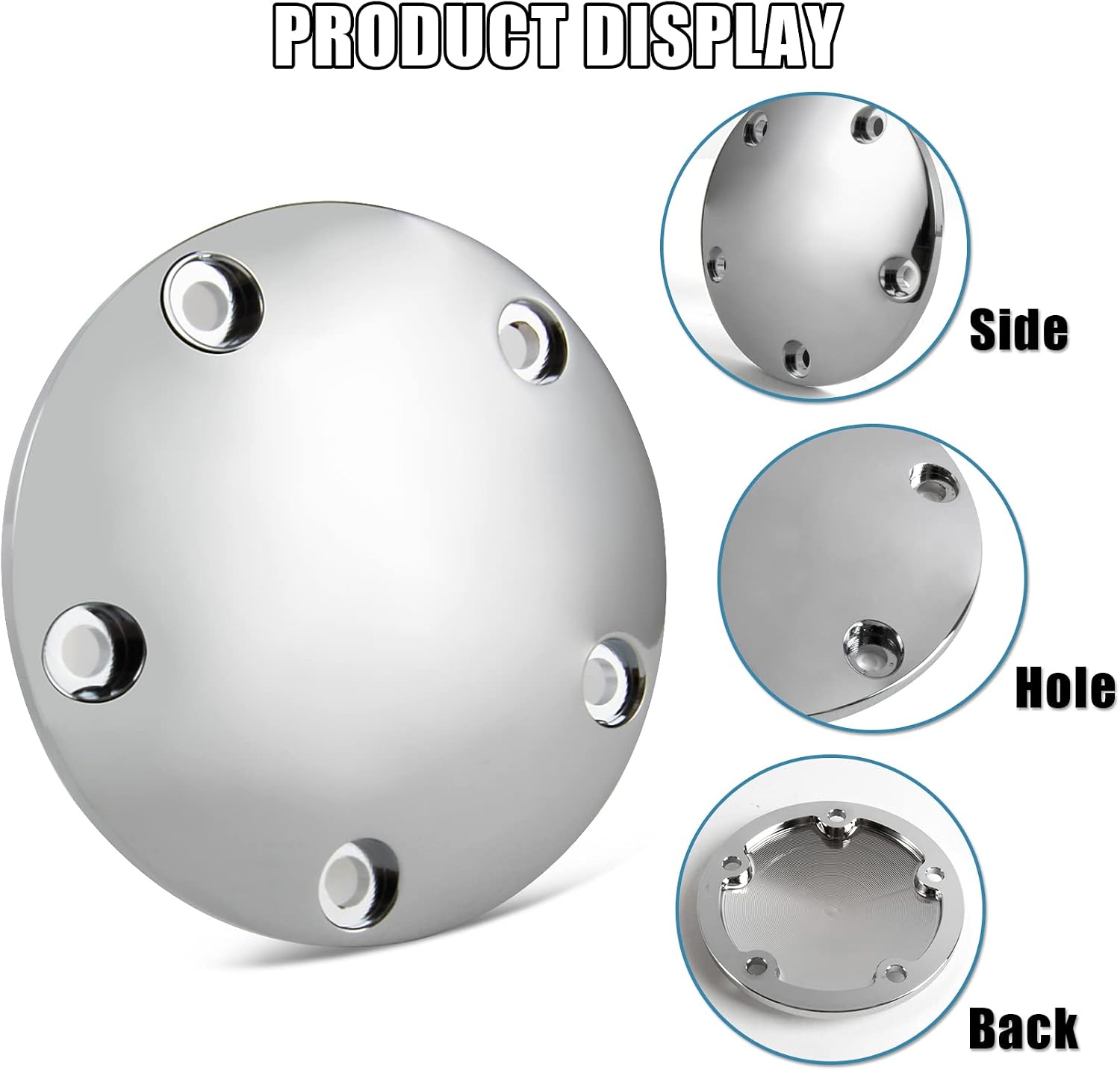 Timing Points Cover, PSLER Motorcycle Domed Ignition Engine Cover for Twin Cam Softail Dyna Touring 1999-2017, 5 Hole,Chrome