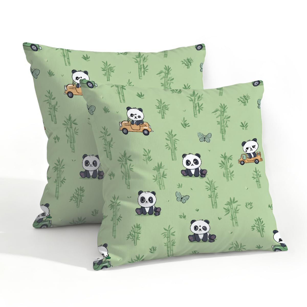 Outdoor Pillow Covers Waterproof Pillowcases 20x20in Set of 2 Chinese Panda Bamboo On Light Green Decorative Throw Cushion Case for Couch Sofa Garden Patio Furniture