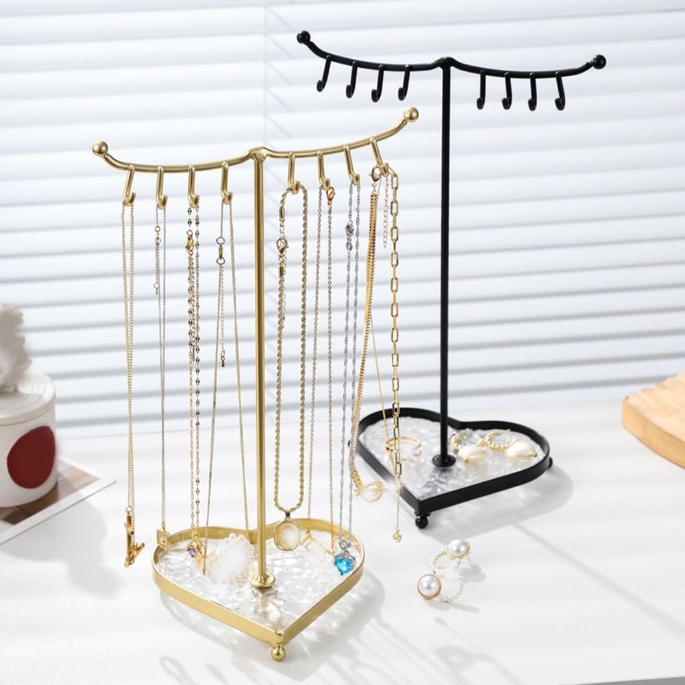 Organisateur de bijoux en fer créatif, collier forme cœur détachable, boucles d'oreilles, bureau debout Support Bijoux(Noir)
