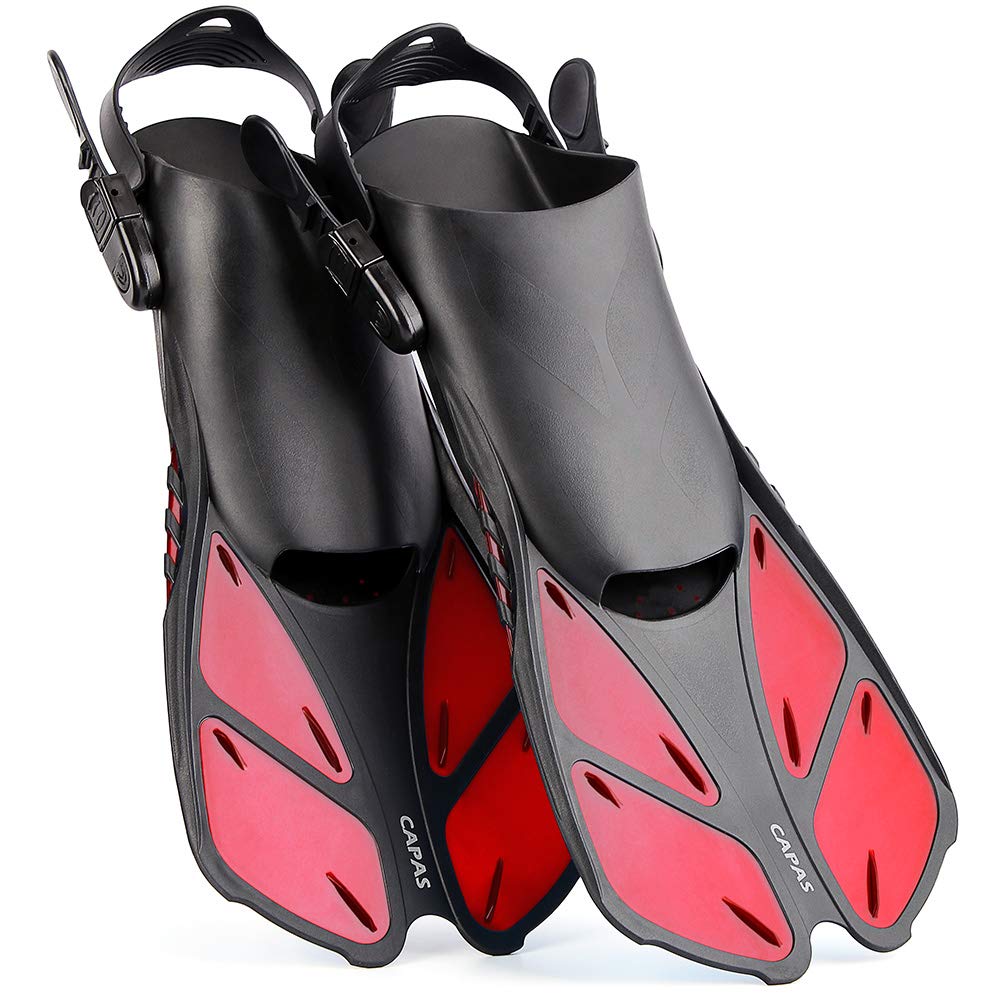 CAPAS Snorkel Fins, Swim Fins Travel Size Short Adjustable for Snorkeling Diving Adult Men Women Kids Open Heel Swimming Flippers