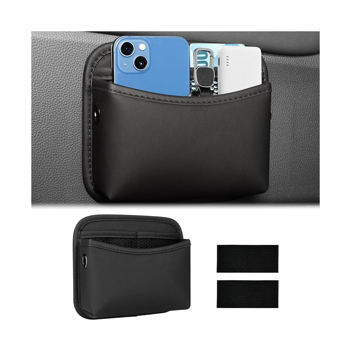 Organisateur Voiture Cuir Poches Latérales - Boîte Rangement Siège Auto Multifonction Noire