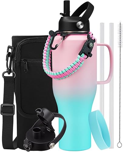 Miniatura 13 de Botella de agua de acero inoxidable de 32 oz - Mantiene fría durante 48 horas, caliente durante 24 horas, botella de agua aislada al vacío a prueba