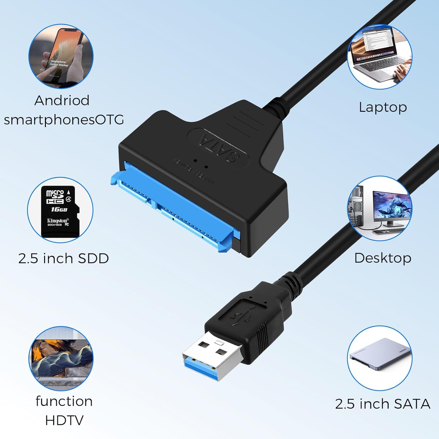 SATA naar USB 3.0 Adapter - Voor 2.5 SSD/HDD