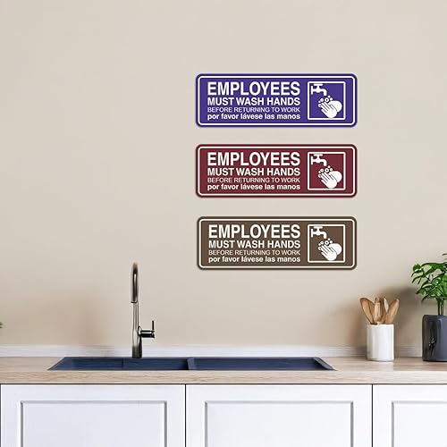 Miniatura 6 de Standard Employees Must Wash Hands - Letrero para puertapared, color negro y dorado, pequeño