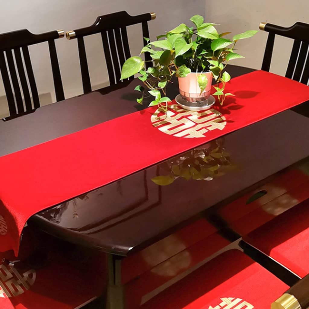 Landhausstil Tischläufer Küche Bestickter Tischläufer Rot Hochzeitstischläufer Festlich Wort Teetisch Tischdecke TV Thekentuch Tabletop Dekor(33X80CM)
