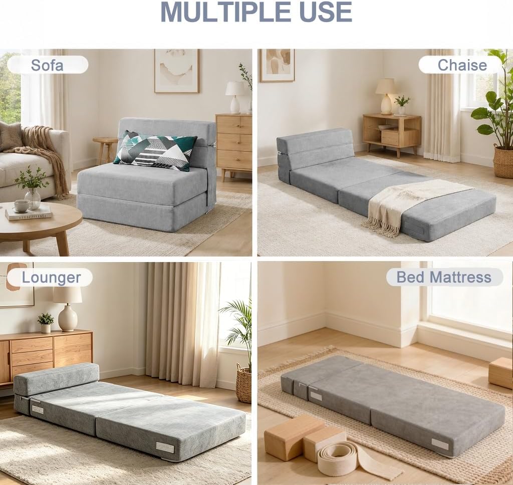 ANONER Folding Sofa Bed Couch Memory Foam Fold Out Chair Bed with Pillow image 3