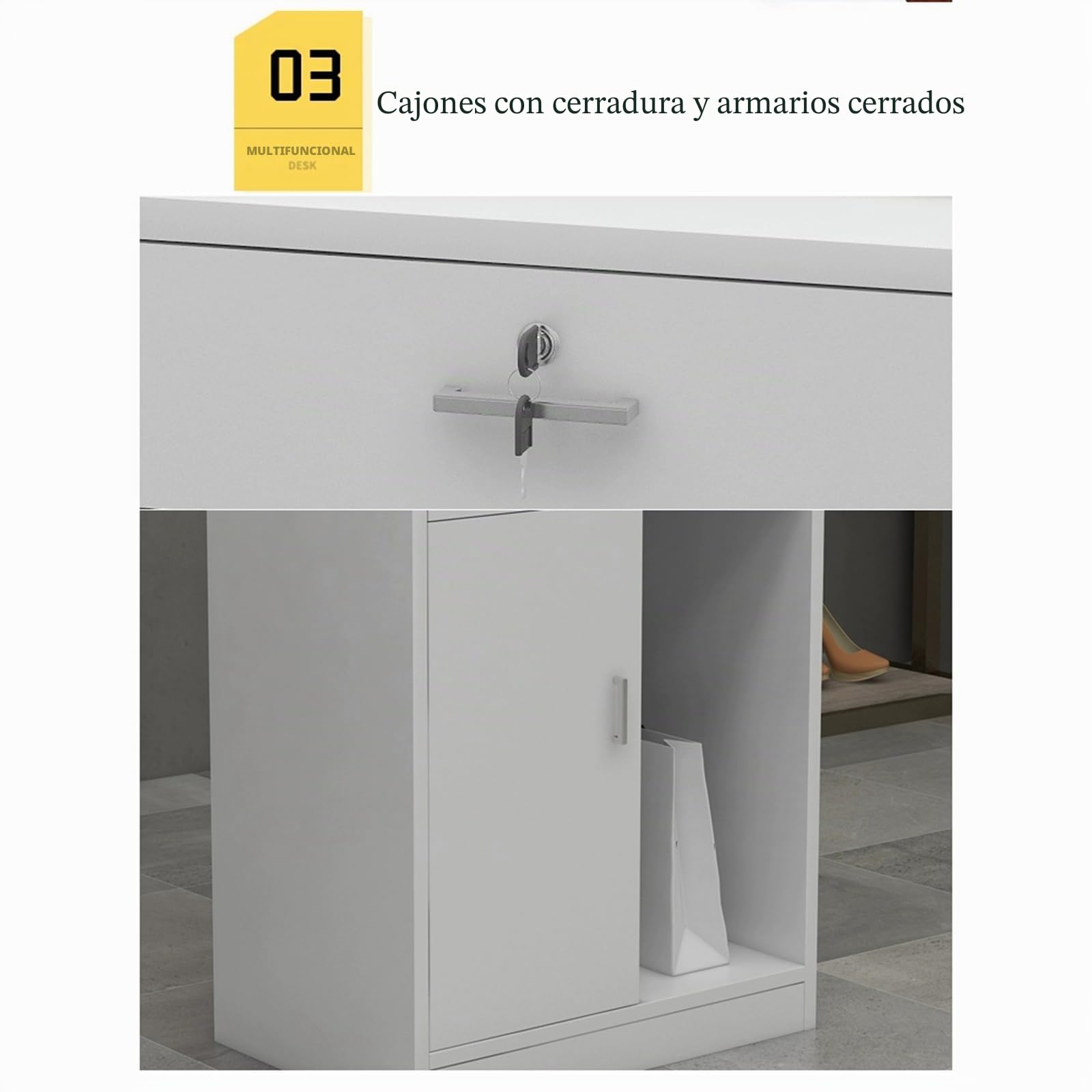 Mesa de Recepción de Mostrador de Oficina Cajones y Armario con Cerradura Mesa de Mostrador con Gran Espacio de Almacenaje para Oficina Tienda Salones de Belleza Hoteles