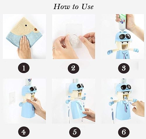 Miniatura 3 de Porta cepillos de dientes para niños con taza, bonitos dispensadores de pasta de dientes manos libres, estuche exprimidor automático de pasta de