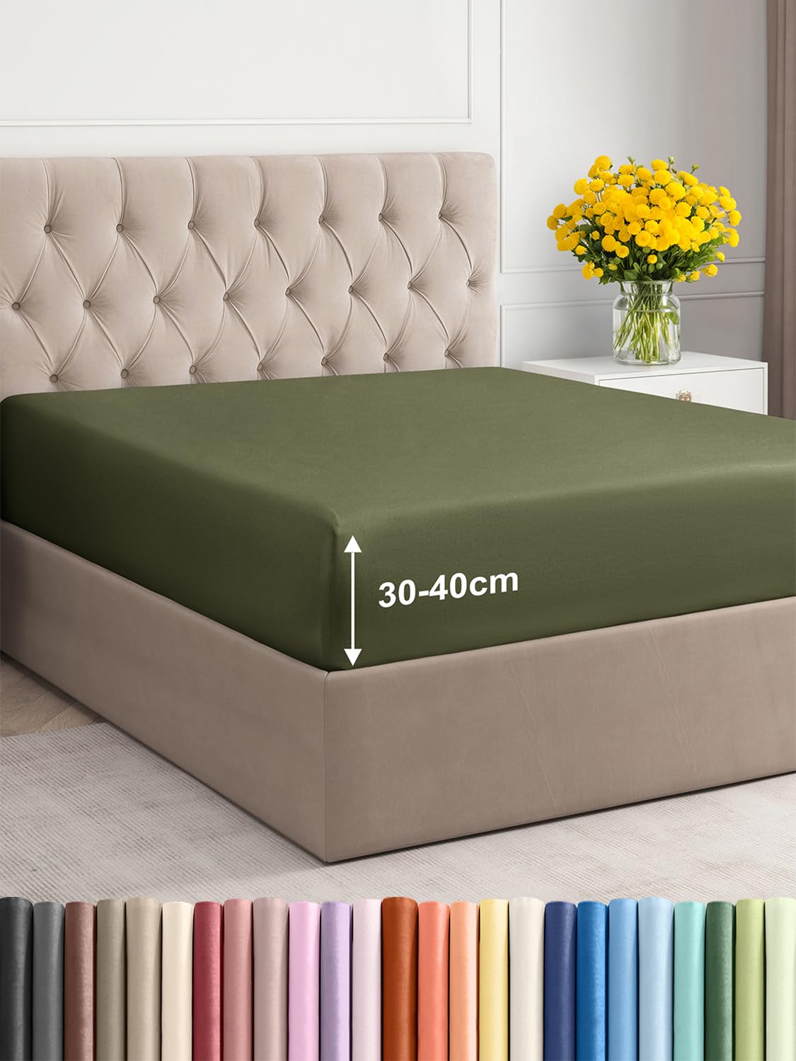 Lenzuolo con angoli 200x200cm - Extra profondo per materassi fino a 40cm (16") di altezza - Morbida microfibra spazzolata - Antipiega, resistente al restringimento e colori - OEKO-TEX - Verde salvia