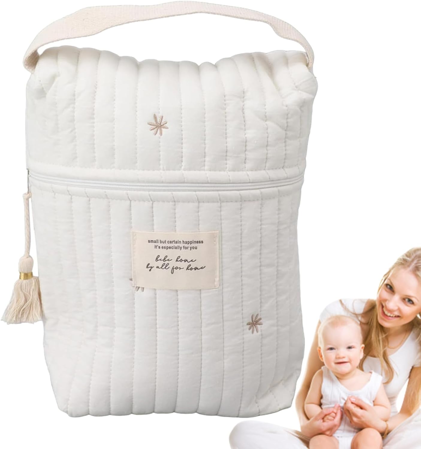 Portable Diaper Bag - Cartoon Quilted Pacifier Bag,Portable Pacifier with Handle, Soft Storage for Toys Wipes