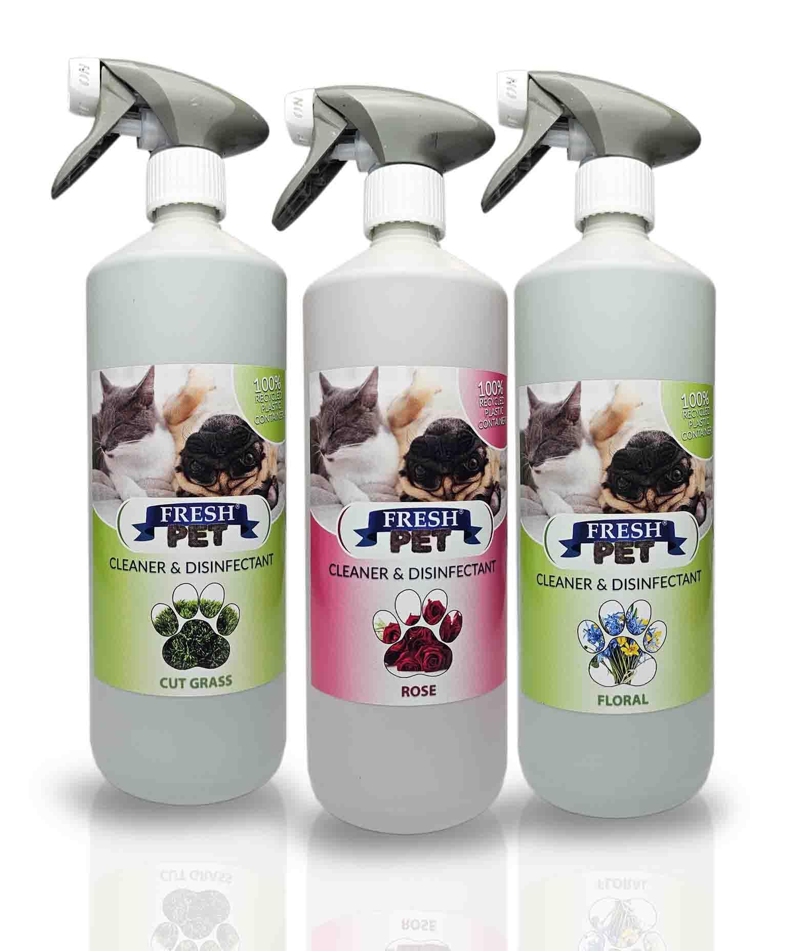 Pet Disinfectant Pre Filled 3x1L Spray 100% Recycled Bottle, Deodoriser, Cleaner, Kennels, Artificial Grass (Garden Pack)