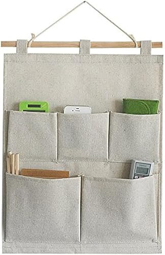 organizador de tela de linoalgodón, colgador para la puerta o pared con bolsillos de almacenamiento, para libros, regreso a la escuela, oficina,