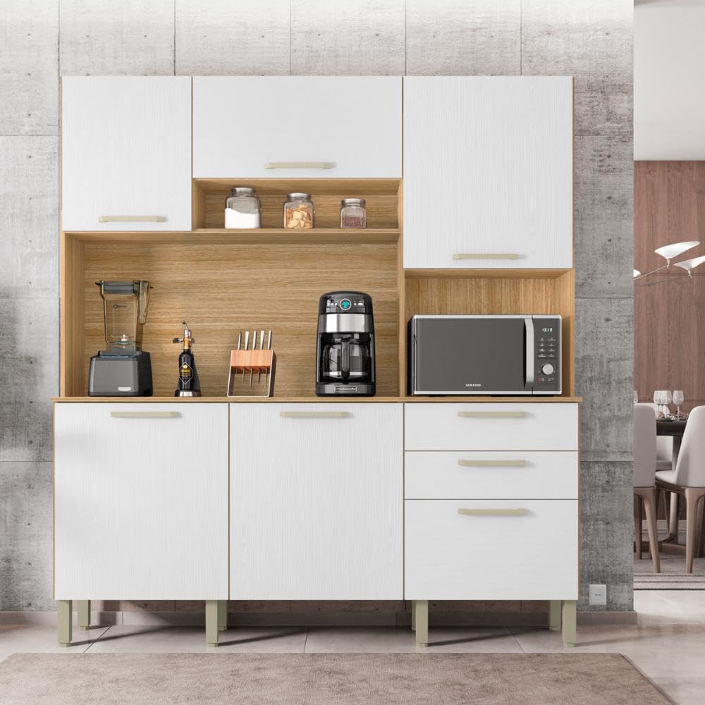 Buffet de Cuisine 6 Portes 2 Tiroirs Chêne et Blanc L 180.2 H 198 P 38.8 cm