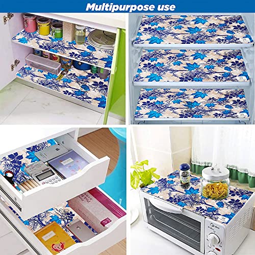 Image of Combo Set of 1 Pc Fridge Top Cover With 6 Utility Pockets and 4 Pc Fridge Mats (Blue, Set of 5)