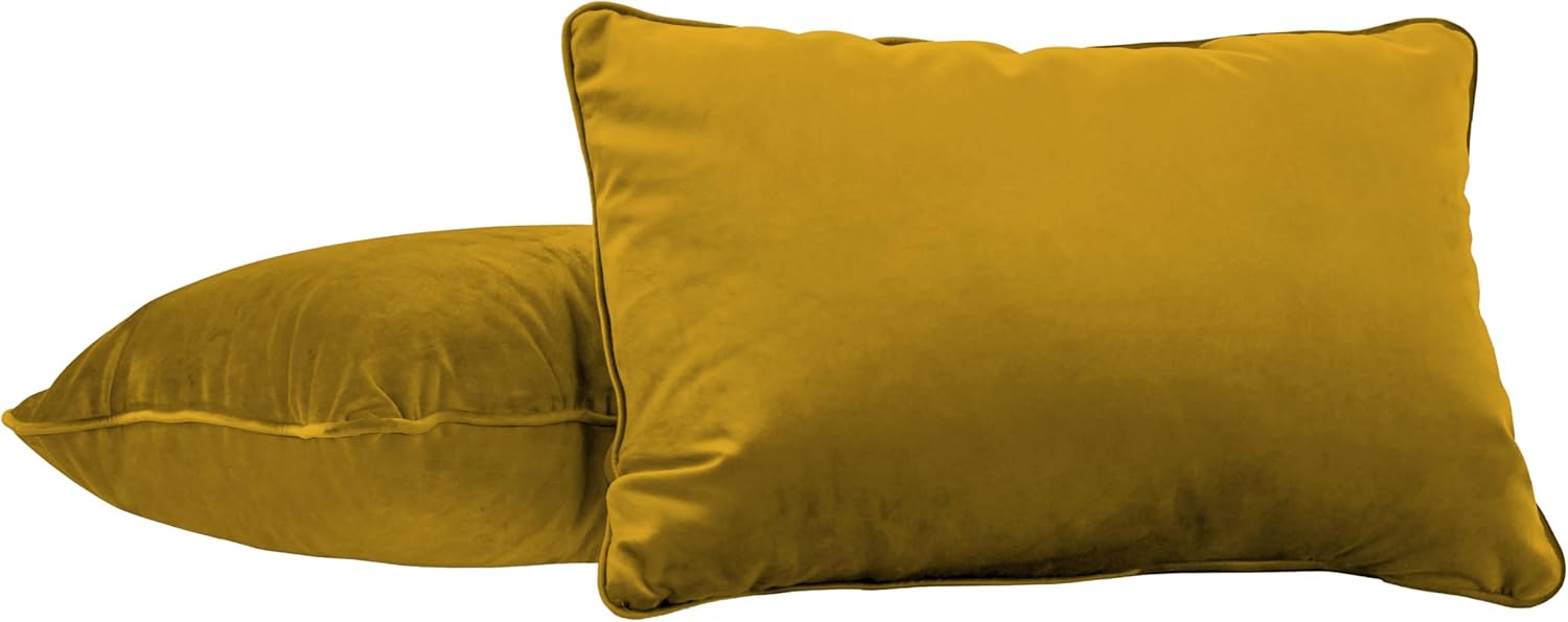 FDP 16" x 24" Velvet Rectangle Lumbar Pillow Set with Piping Decorative Throw Pillow for Home Décor in Living Room, Bedroom or Lounge (2-Pack) - Dijon, 15160-114