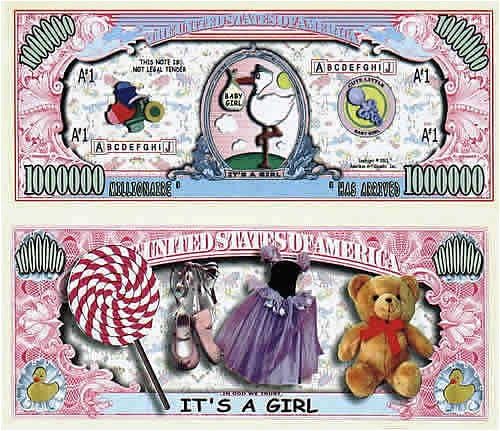 Juego de 10 billetes: es una niña billete de un millón de dólares