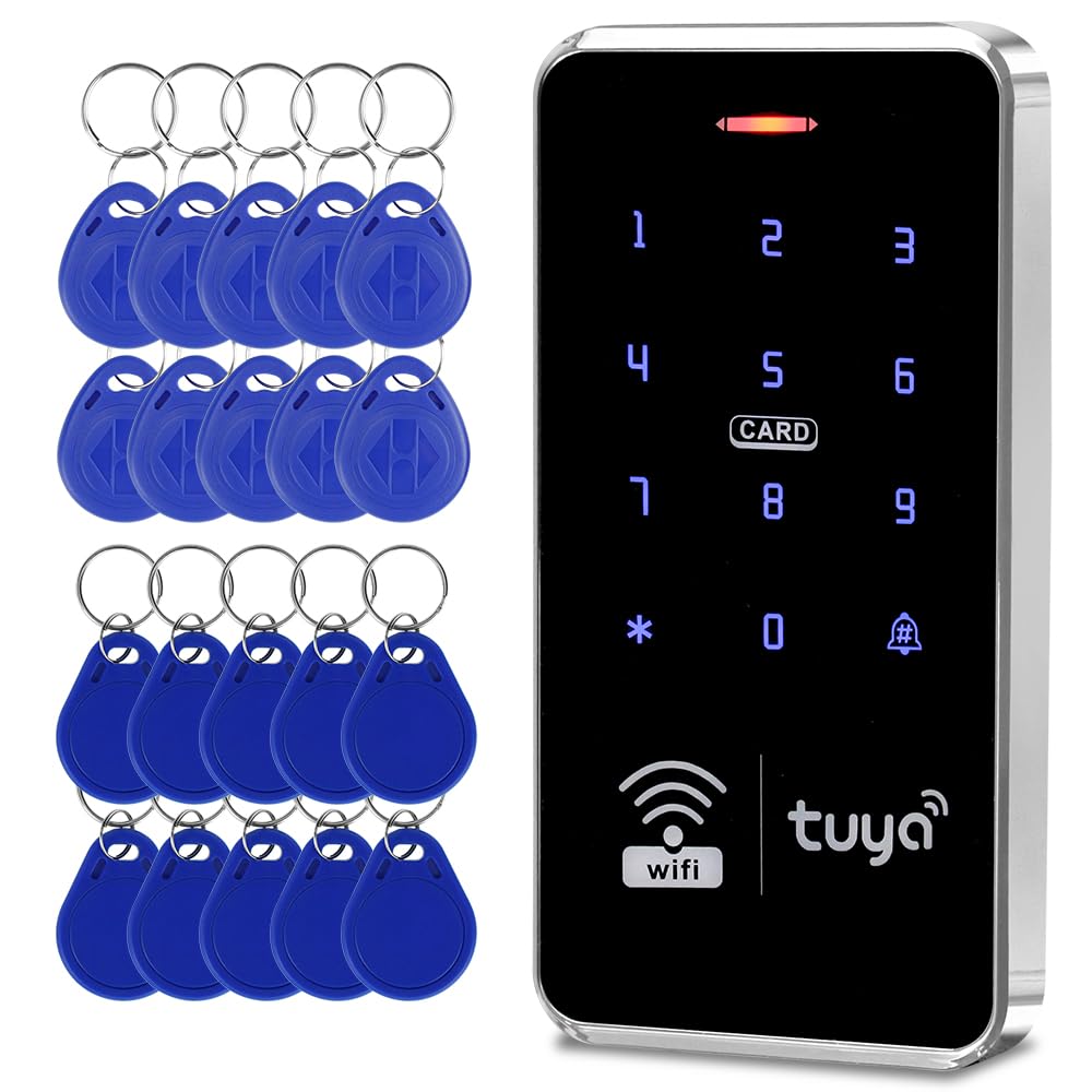 Tuya Contrôleur d'accès WiFi intelligent double bande avec clavier RFID étanche IP68, prend en charge 1000 utilisateurs, 10 125 kHz + 10 porte-clés 13,56 MHz