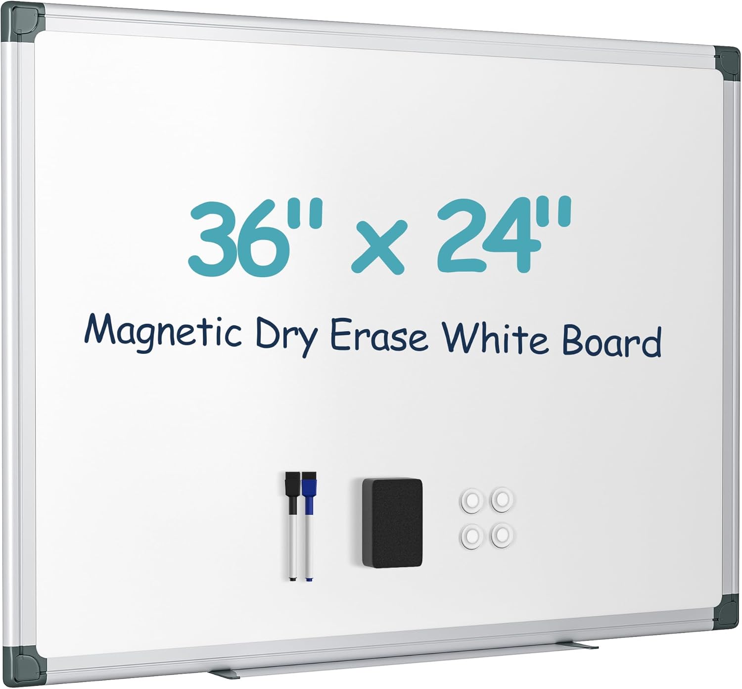 36"x24" White Board for Wall, Aluminum Frame Dry Erase Board, Hanging Magnetic Whiteboard with 1 Eraser & 2 Markers & 4 Magnets for Home, School, Office, Dorm Room, Classroom
