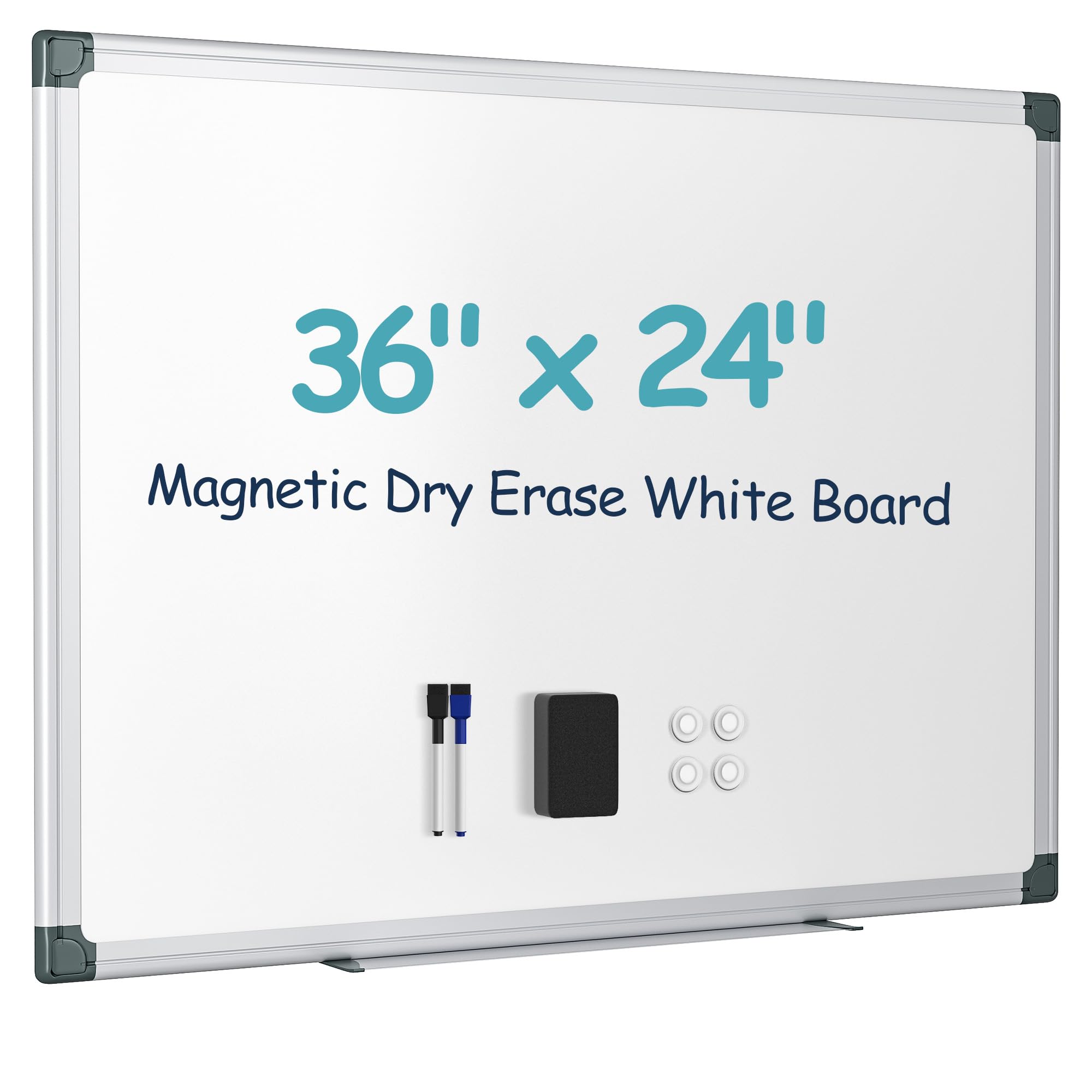 36"x24" White Board for Wall, Aluminum Frame Dry Erase Board, Hanging Magnetic Whiteboard with 1 Eraser & 2 Markers & 4 Magnets for Home, School, Office, Dorm Room, Classroom