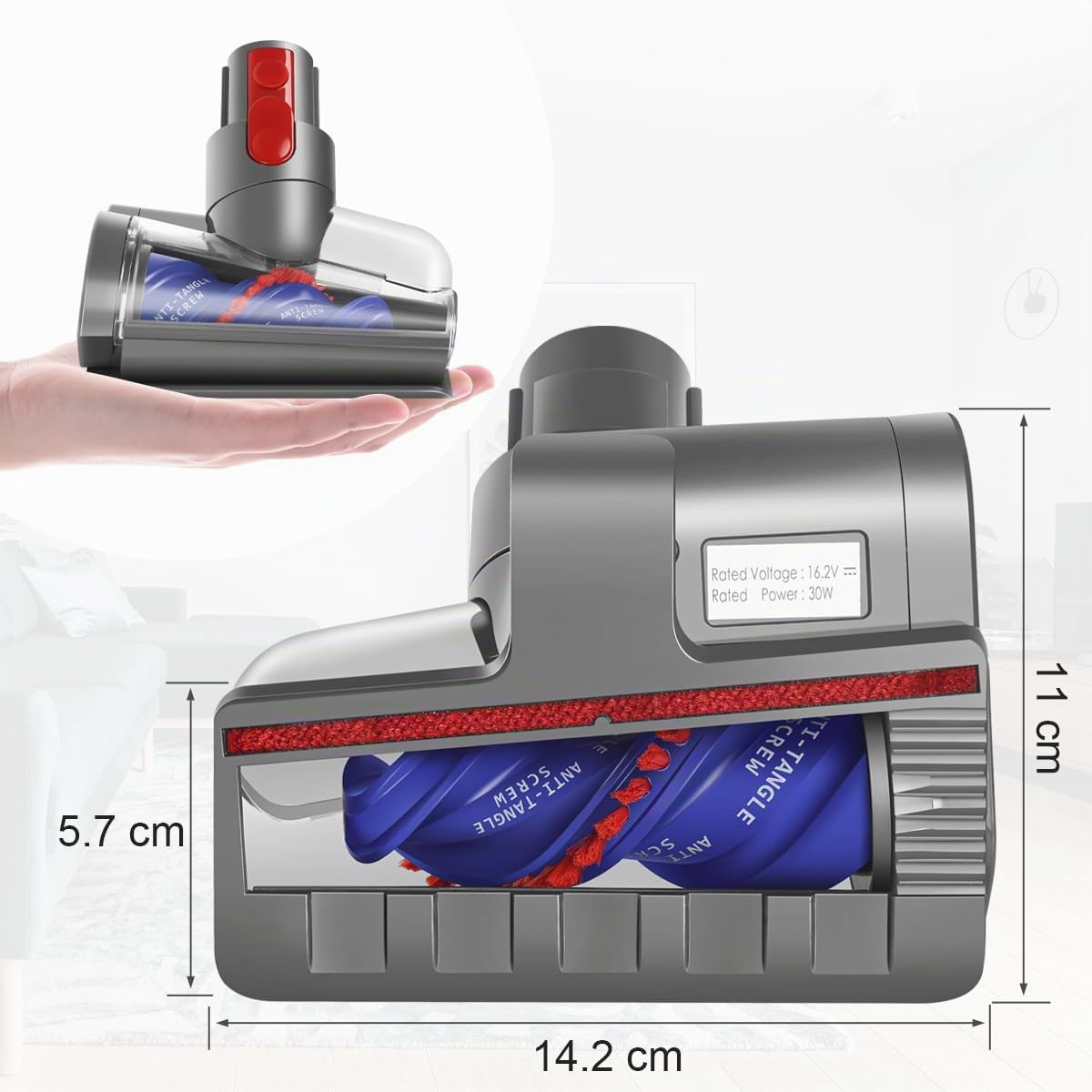Mini Brosse Turbine Sans Cheveux Compatible avec Dyson V15 V11 V10 V8 V7 Aspirateurs, Idéal pour Nettoyer les Canapés Paniers de vos Animaux Matelas Escaliers