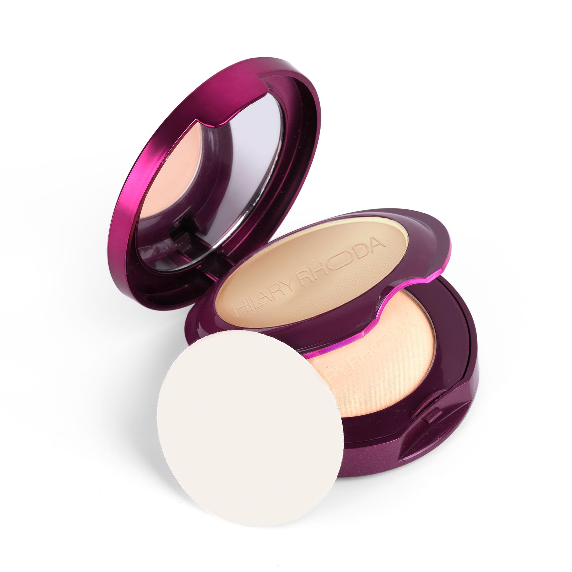 HILARY RHODAHD High-Definition Pressed Powder | 2 in 1 Compact Powder | Shimmery & Matte Finish | Oil Control Formula | 18g (Vanilla - Shade 02)