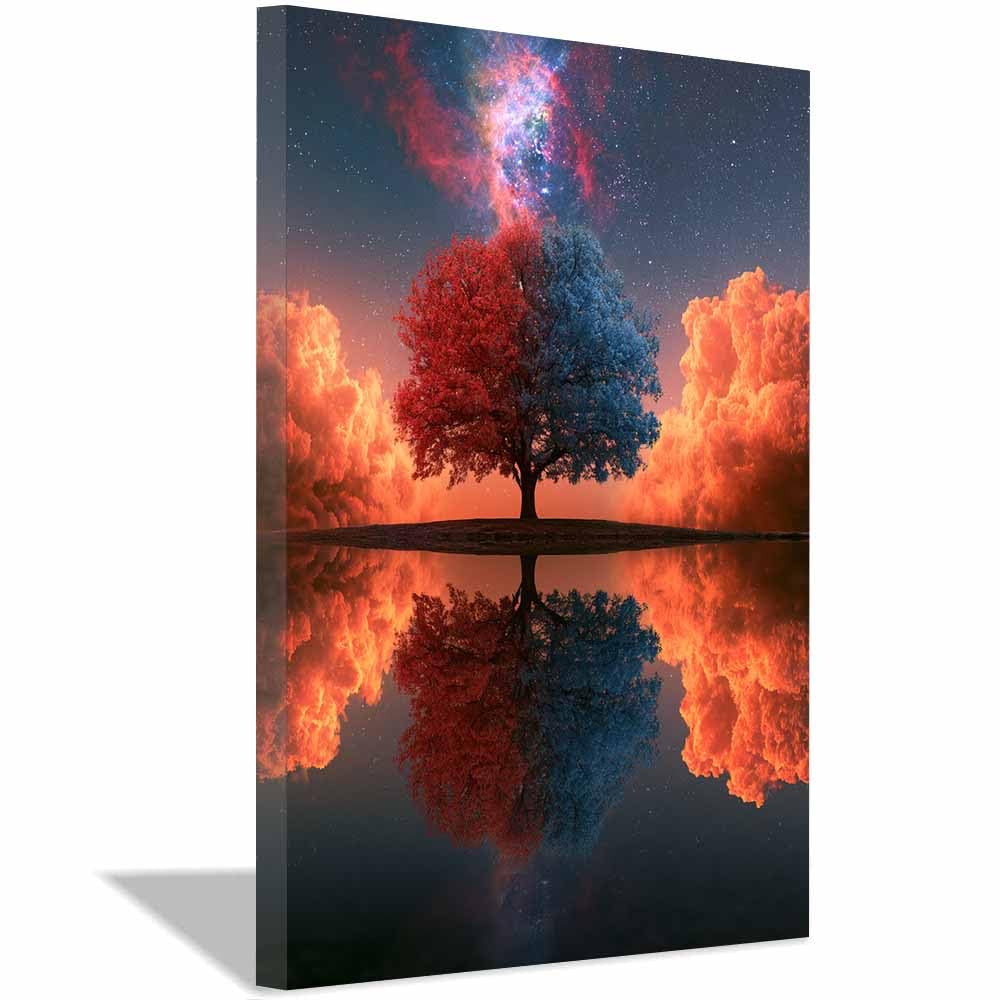 HOQIU Canvas Wall Art Whitese Twisted Glow Tree tree poster, landscape wall art, for Living Room Bedroom Bathroom.(Multicolor)-70x100cm Framed