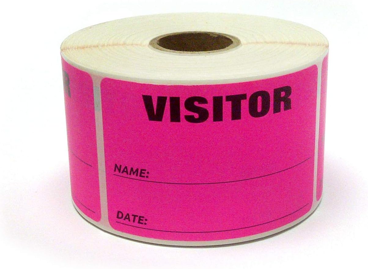 Next Day LabelsNext Day Labels / 3 x 2 Visitor Labels Pass, ID Labels and Safety Identification Badge Stickers 500 Per Roll (Fluorescent Pink)