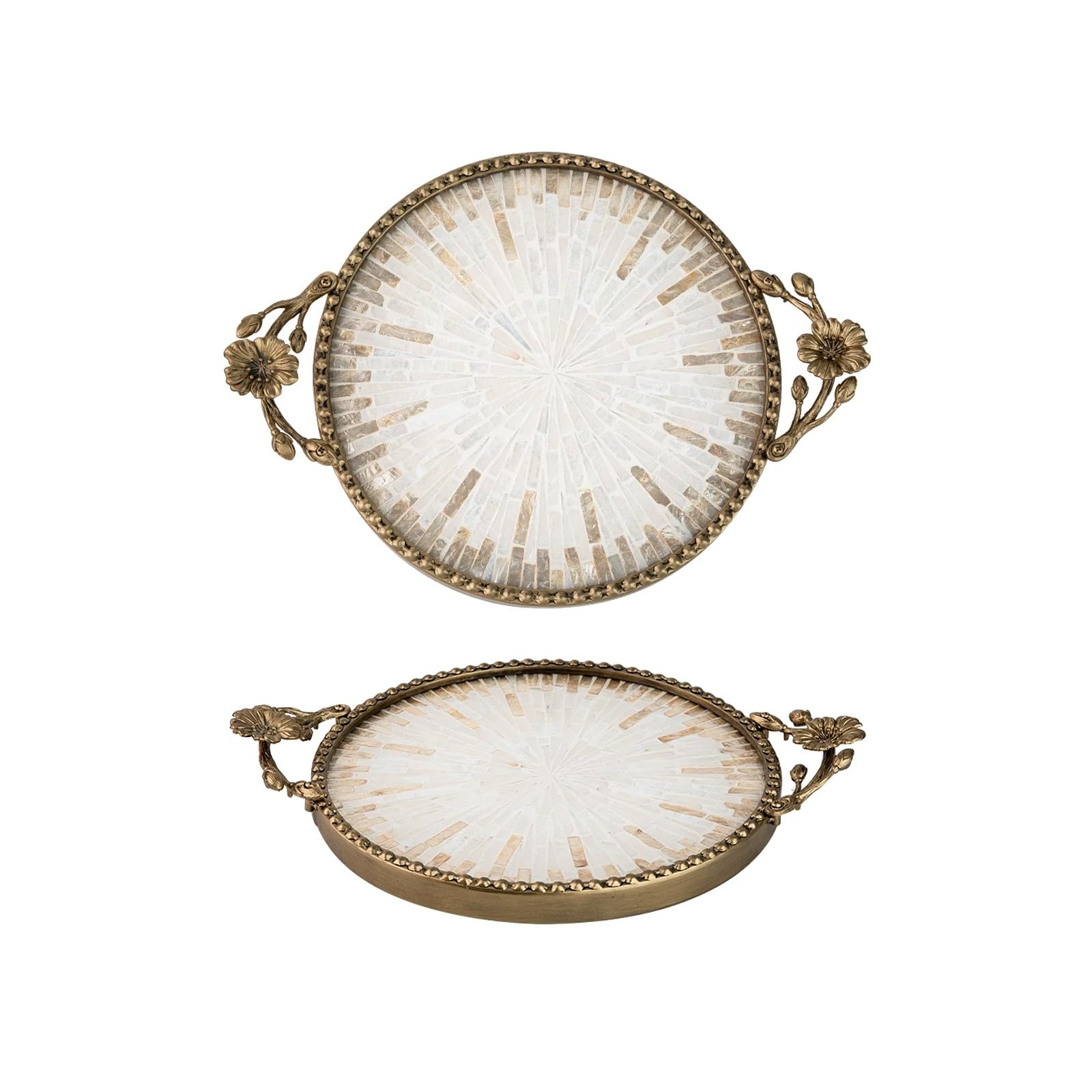 Serving Trays with Handle - Round Platters for Entertaining, Breakfast, Coffee Table, Home Decor