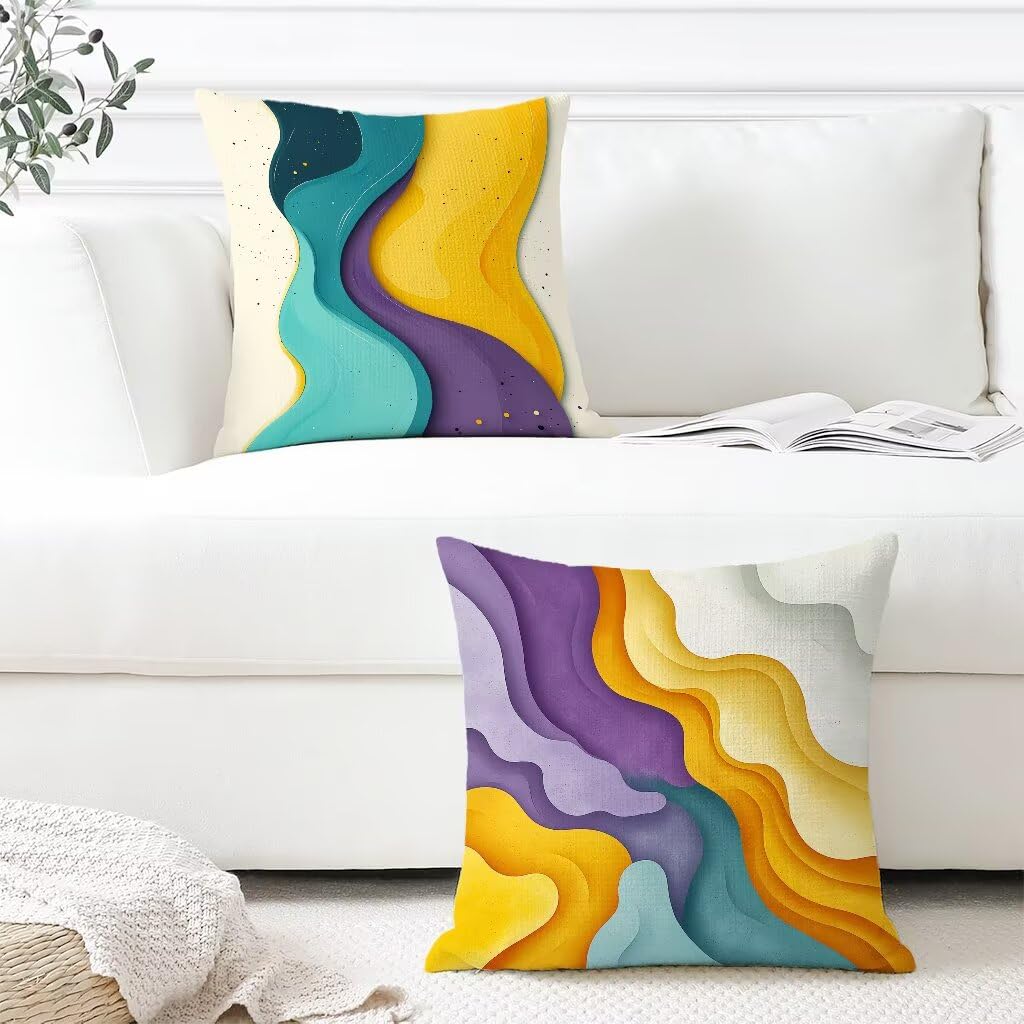 Kissenbezug 65x65cm 2er Set Farbe Wasserfestem Dekokissen Abstrakt Weich Sofakissen Velvet Quadrat Kissenhüllen Beidseitiger Druck für Sofa Garten Outdoor Terrasse Heimdekoration Geschenke D-817NQ