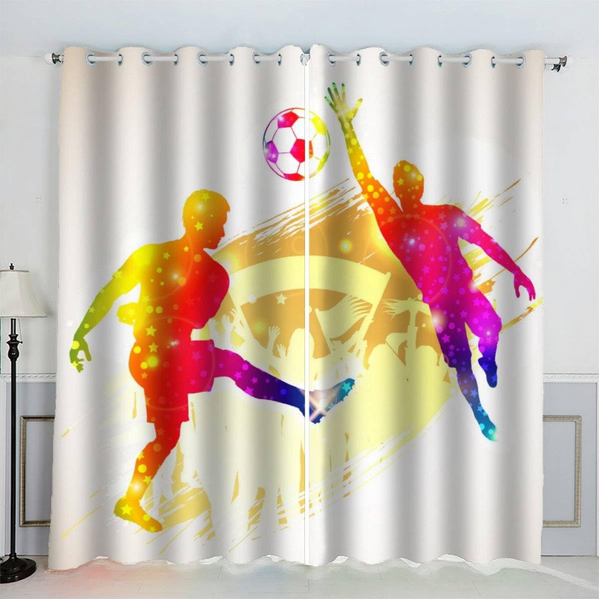 AKATIE Blackout Curtain Soccer Player Kid Insulated Drapes Soccer Fan 3D Print Eyelet Window Curtains for Boys Girls Teens Children kids Bedroom Set of 2 Panels (W150xL166cm)